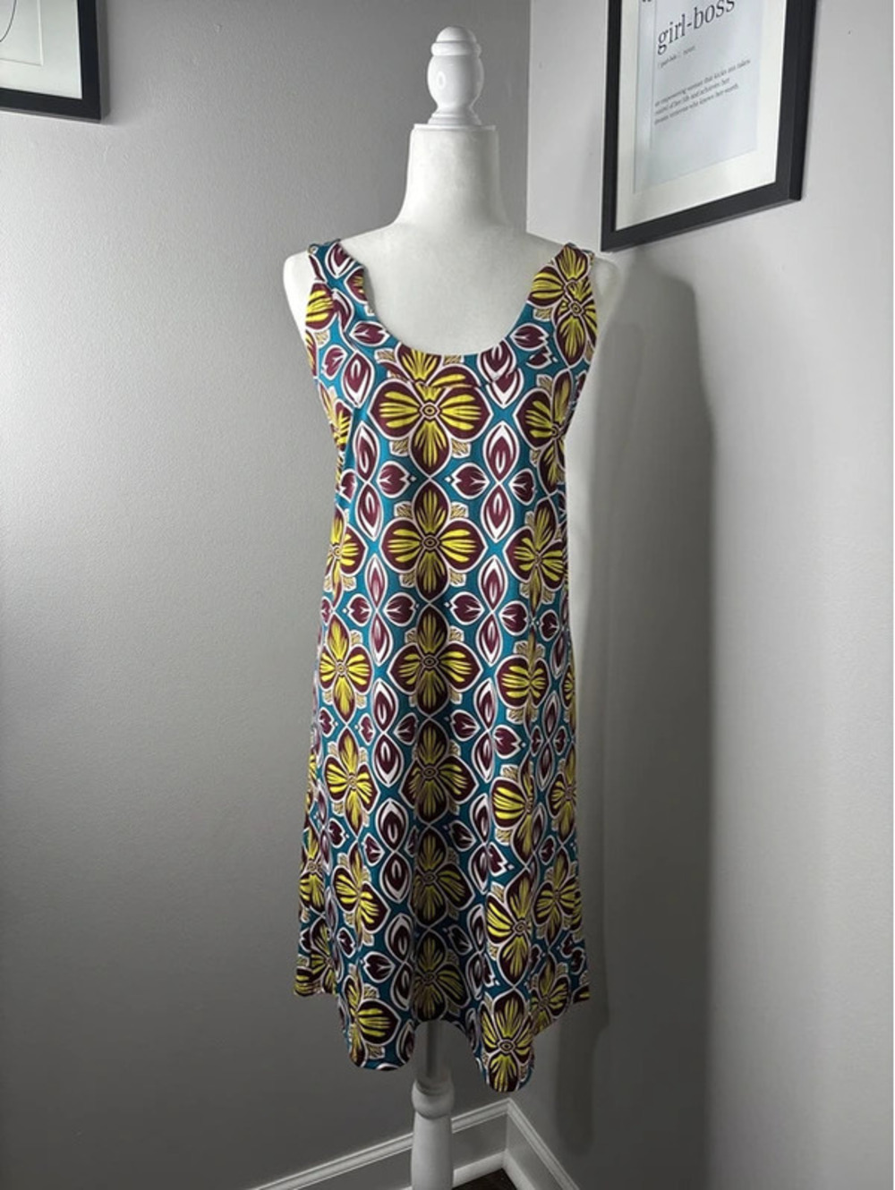 24seven Comfort Apparel Floral Sleeveless Midi Dress 1X NWT
